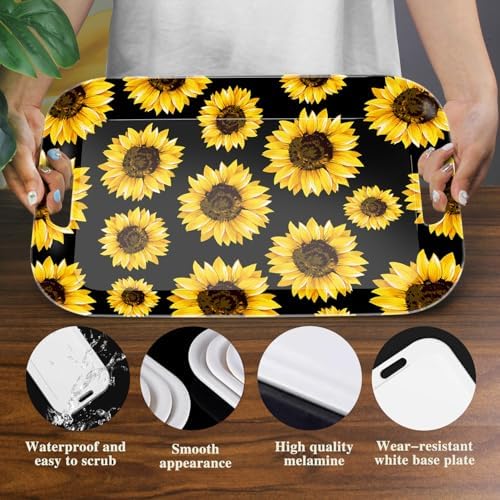 Serving Trays with Handles, 14.5 x 9.8 inch Rectangular Plastic Tray for Restaurant, Kitchen, Sunflower Black, alternate view