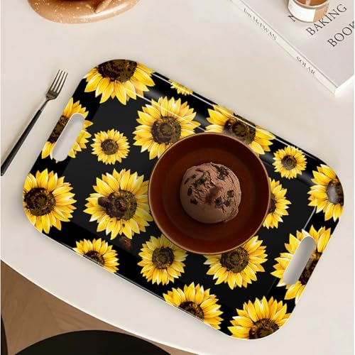 Serving Trays with Handles, 14.5 x 9.8 inch Rectangular Plastic Tray for Restaurant, Kitchen, Sunflower Black, alternate view