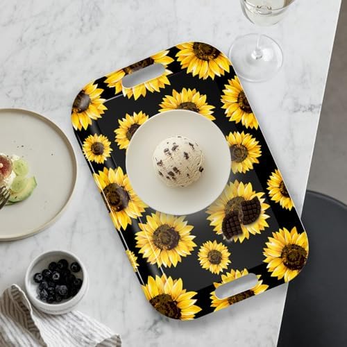 Serving Trays with Handles, 14.5 x 9.8 inch Rectangular Plastic Tray for Restaurant, Kitchen, Sunflower Black, alternate view