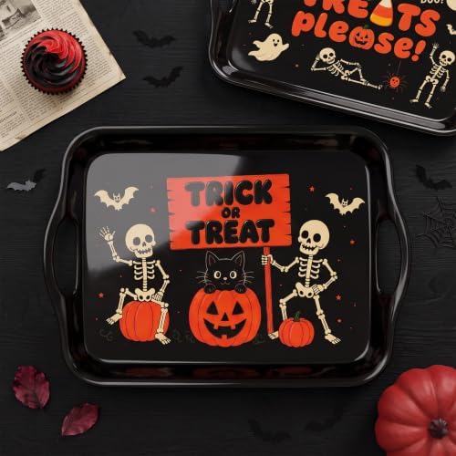 Serving Trays with Handles, 16 Inch, Set of 2, Trick or Treat in Skeletons, alternate view 2