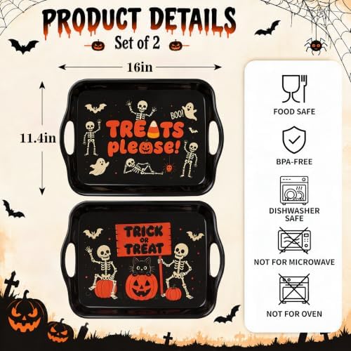 Serving Trays with Handles, 16 Inch, Set of 2, Trick or Treat in Skeletons, alternate view 3