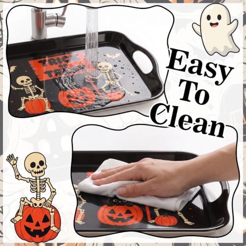 Serving Trays with Handles, 16 Inch, Set of 2, Trick or Treat in Skeletons, alternate view 5