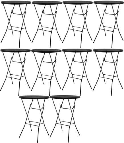 Set of 10, Black 32" Round 43" Bar Height Granite Folding Commercial Portable Banquet Card Plastic Coffee Dining
