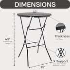 Set of 10, Black 32" Round 43" Bar Height Granite Folding Commercial Portable Banquet Card Plastic Coffee Dining, alternate