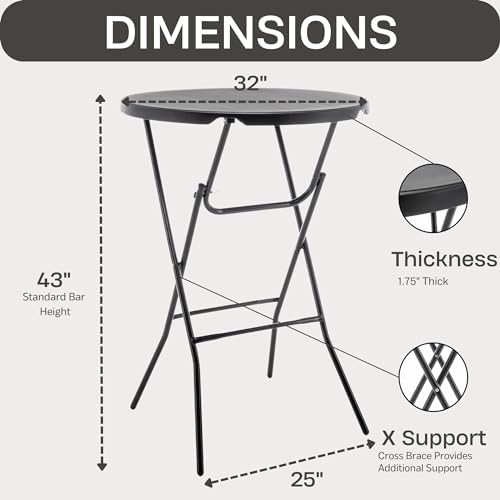 Set of 10, Black 32" Round 43" Bar Height Granite Folding Commercial Portable Banquet Card Plastic Coffee Dining, alternate