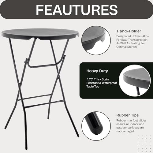 Set of 10, Black 32" Round 43" Bar Height Granite Folding Commercial Portable Banquet Card Plastic Coffee Dining, alternate