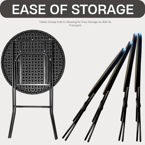 Set of 10, Black 32" Round 43" Bar Height Granite Folding Commercial Portable Banquet Card Plastic Coffee Dining, alternate