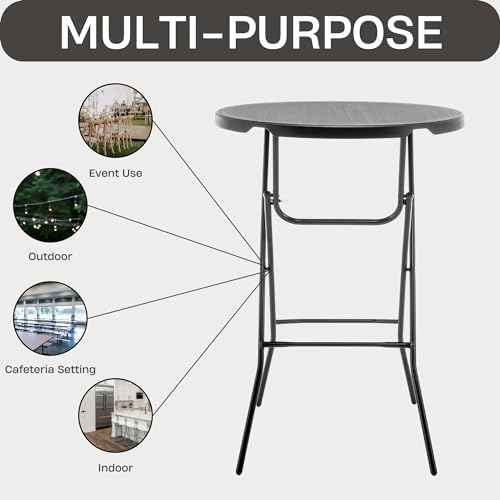 Set of 10, Black 32" Round 43" Bar Height Granite Folding Commercial Portable Banquet Card Plastic Coffee Dining, alternate