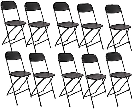 Set of 10, Black Plastic Folding Chair Steel Frame Commercial High Capacity Event Chair Lightweight Set for
