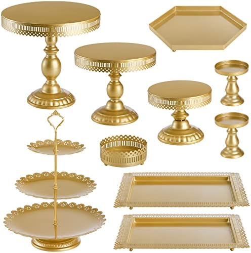 Set of 10 Cake Stand, Metal Cupcake Stand Set with Multiple Combination Styles, Dessert Plate Cake Serving Tray