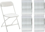 Set of 100, White Plastic Folding Event Chairs Steel Frame Commercial 650LB High Capacity Lightweight Set for