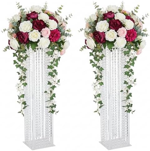 Set of 2 Acrylic Vases, Wedding Centerpieces for Table, Clear Columnar Flower Stands, Flower Display Racks, Tall