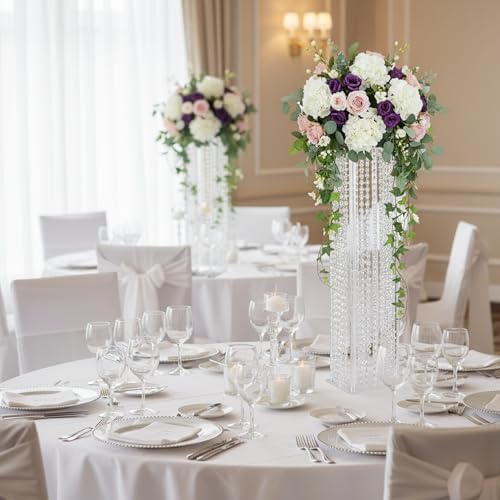 Set of 2 Acrylic Vases, Wedding Centerpieces for Table, Clear Columnar Flower Stands, Flower Display Racks, Tall, alternate