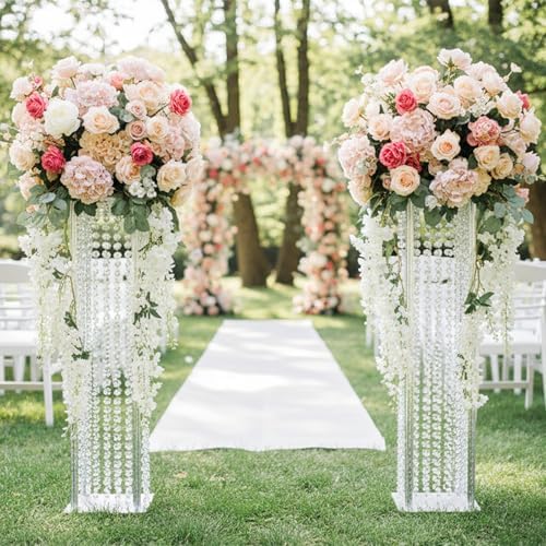 Set of 2 Acrylic Vases, Wedding Centerpieces for Table, Clear Columnar Flower Stands, Flower Display Racks, Tall, alternate