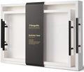 Set of 2 Bamboo Serving Trays with Metal Handles(White) in White