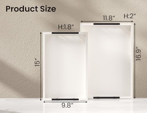 Set of 2 Bamboo Serving Trays with Metal Handles(White) in White, alternate view 3