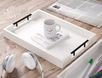 Set of 2 Bamboo Serving Trays with Metal Handles(White) in White, alternate view 5
