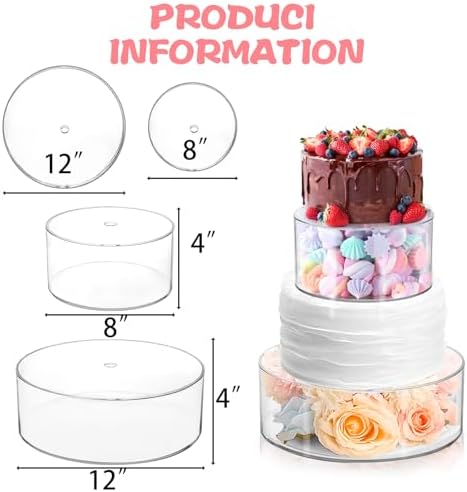 Set of 2 Clear Acrylic Fillable Cake Stand, Cake Tier Display Stand Cupcake Stand, 12 Inch & 8 Inch Round, alternate view 3