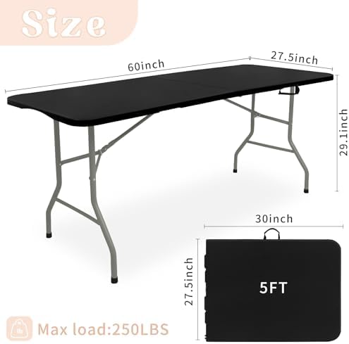 Set of 2 Folding Table 5 FT Camping Table Portable Heavy Duty Plastic Rectangular Outdoor Dining Table Steel, alternate view