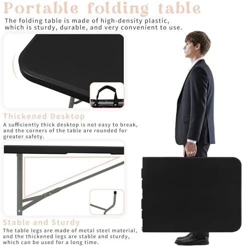 Set of 2 Folding Table 5 FT Camping Table Portable Heavy Duty Plastic Rectangular Outdoor Dining Table Steel, alternate view
