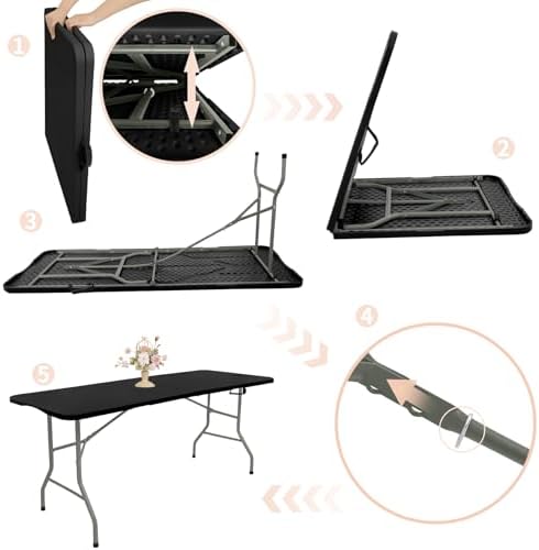 Set of 2 Folding Table 5 FT Camping Table Portable Heavy Duty Plastic Rectangular Outdoor Dining Table Steel, alternate view