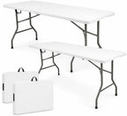 Set of 2 Folding Table 5 FT Camping Table Portable White Lightweight Plastic Rectangular Outdoor Dining Table