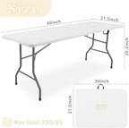 Set of 2 Folding Table 5 FT Camping Table Portable White Lightweight Plastic Rectangular Outdoor Dining Table, alternate view