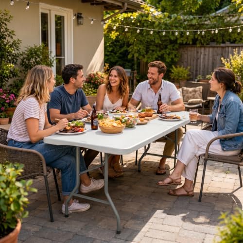 Set of 2 Folding Table 5 FT Camping Table Portable White Lightweight Plastic Rectangular Outdoor Dining Table, alternate view