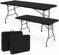 Set of 2 Folding Table 6 FT Lightweight Camping Table Black Portable Plastic Rectangular Outdoor Dining Table