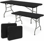 Set of 2 Folding Table 6 FT Lightweight Camping Table Black Portable Plastic Rectangular Outdoor Dining Table