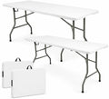 Set of 2 Folding Table 6 FT Lightweight Camping Table White Portable Plastic Rectangular Outdoor Dining Table