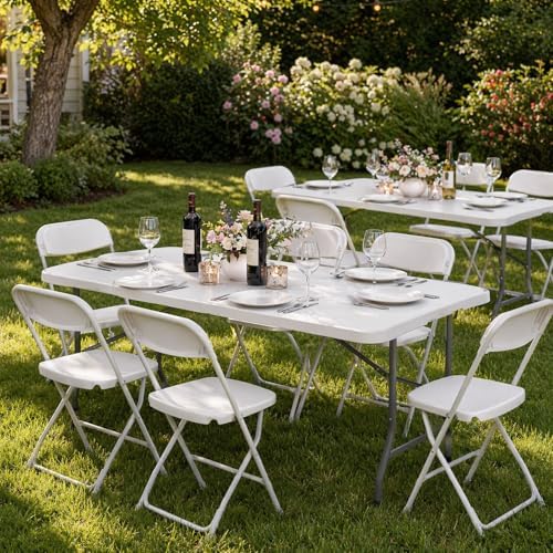 Set of 2 Folding Table 6 FT Lightweight Camping Table White Portable Plastic Rectangular Outdoor Dining Table, alternate view