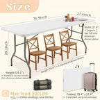 Set of 2 Folding Table 6 FT Lightweight Camping Table White Portable Plastic Rectangular Outdoor Dining Table, alternate view