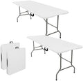 Set of 2 Folding Tables with Carrying Lightweight Rectangular Portable Plastic Camping Table Steel Legs for
