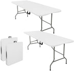 Set of 2 Folding Tables with Carrying Lightweight Rectangular Portable Plastic Camping Table Steel Legs for