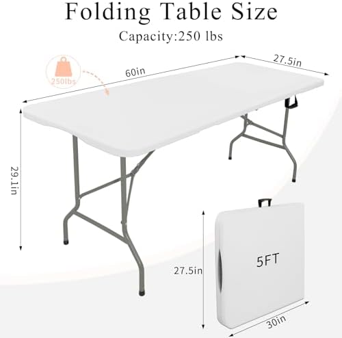 Set of 2 Folding Tables with Carrying Lightweight Rectangular Portable Plastic Camping Table Steel Legs for, alternate view 2