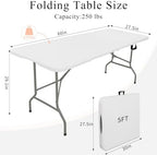 Set of 2 Folding Tables with Carrying Lightweight Rectangular Portable Plastic Camping Table Steel Legs for, alternate view 2
