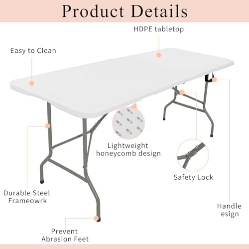 Set of 2 Folding Tables with Carrying Lightweight Rectangular Portable Plastic Camping Table Steel Legs for, alternate view 3