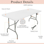 Set of 2 Folding Tables with Carrying Lightweight Rectangular Portable Plastic Camping Table Steel Legs for, alternate view 3