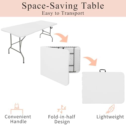 Set of 2 Folding Tables with Carrying Lightweight Rectangular Portable Plastic Camping Table Steel Legs for, alternate view 4