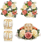 Set of 2 Gold Crystal Tealight Candle Holder with Floral Wreath, Elegant Floral Ring Votive Candle Holders for
