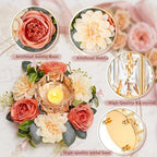 Set of 2 Gold Crystal Tealight Candle Holder with Floral Wreath, Elegant Floral Ring Votive Candle Holders for, alternate