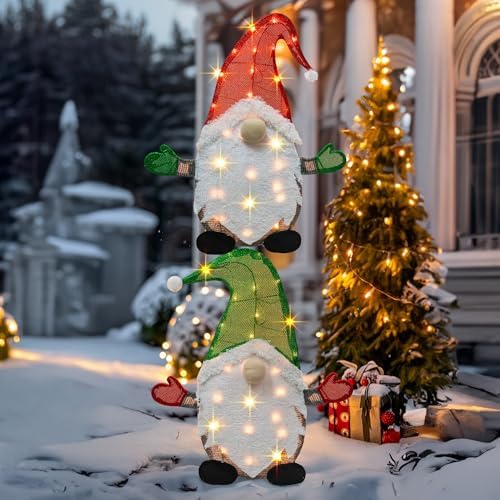 Set of 2 Lighted Christmas Gnomes Decorations, 50L 2 FT Stack-able Gnome Christmas Decor for Indoor Outdoor, alternate view 2