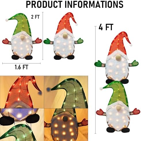 Set of 2 Lighted Christmas Gnomes Decorations, 50L 2 FT Stack-able Gnome Christmas Decor for Indoor Outdoor, alternate view 3