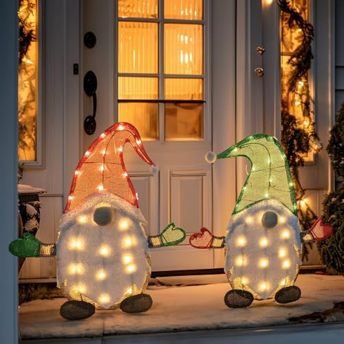 Set of 2 Lighted Christmas Gnomes Decorations, 50L 2 FT Stack-able Gnome Christmas Decor for Indoor Outdoor, alternate view 4
