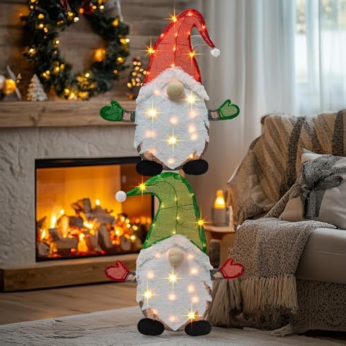 Set of 2 Lighted Christmas Gnomes Decorations, 50L 2 FT Stack-able Gnome Christmas Decor for Indoor Outdoor, alternate view 5