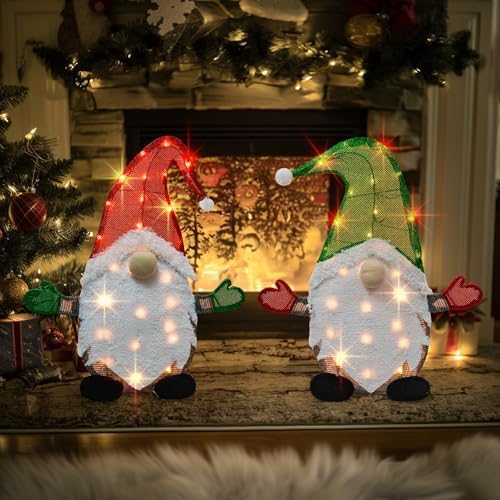 Set of 2 Lighted Christmas Gnomes Decorations, 50L 2 FT Stack-able Gnome Christmas Decor for Indoor Outdoor, alternate view 6