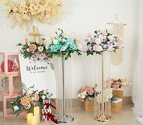 Set of 2 Luxurious Crystal Flower Stand Wedding Centerpieces on Floor Tall Metal Flower Arrangement Stand, alternate view 4