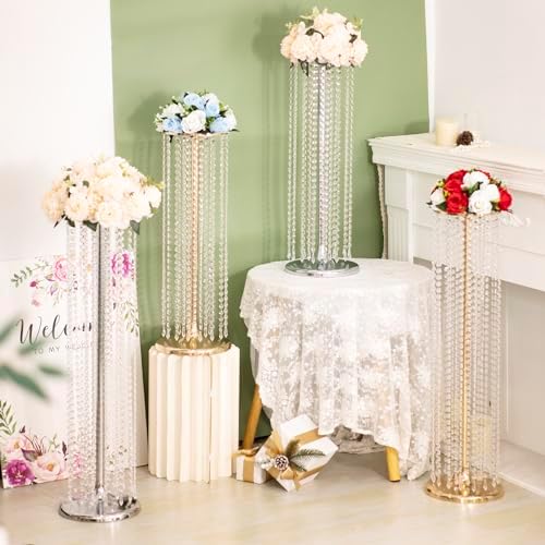Set of 2 Luxurious Crystal Flower Stand Wedding Centerpieces on Floor Tall Metal Flower Arrangement Stand, alternate view 5