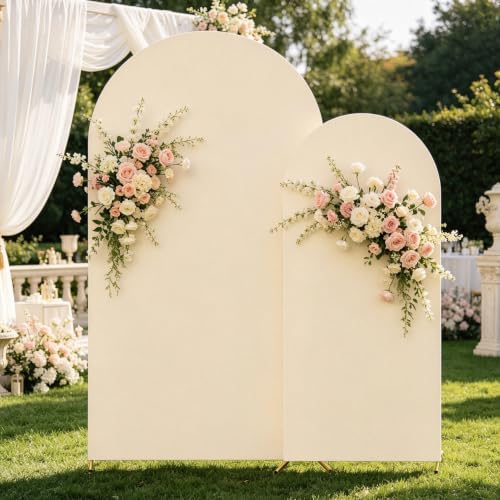 Set of 2 Metal Arch Backdrop Stands with Beige Covers, 6/7.2FT, alternate view 2